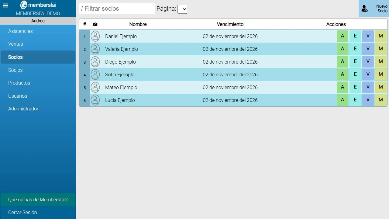 Ficha del cliente. Demostración con datos ficticios.